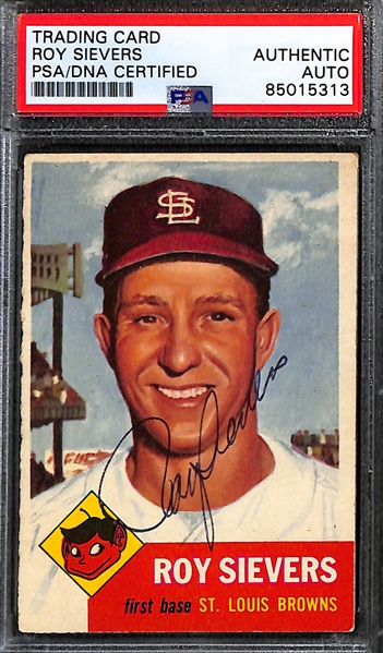 (7) 1953 Topps Signed Cards w. Roy Sievers, Johnny Groth, Bill Hunter, (2) Virgil Trucks, Hank Edwards, and Jim Dyck. (PSA/DNA Certified)